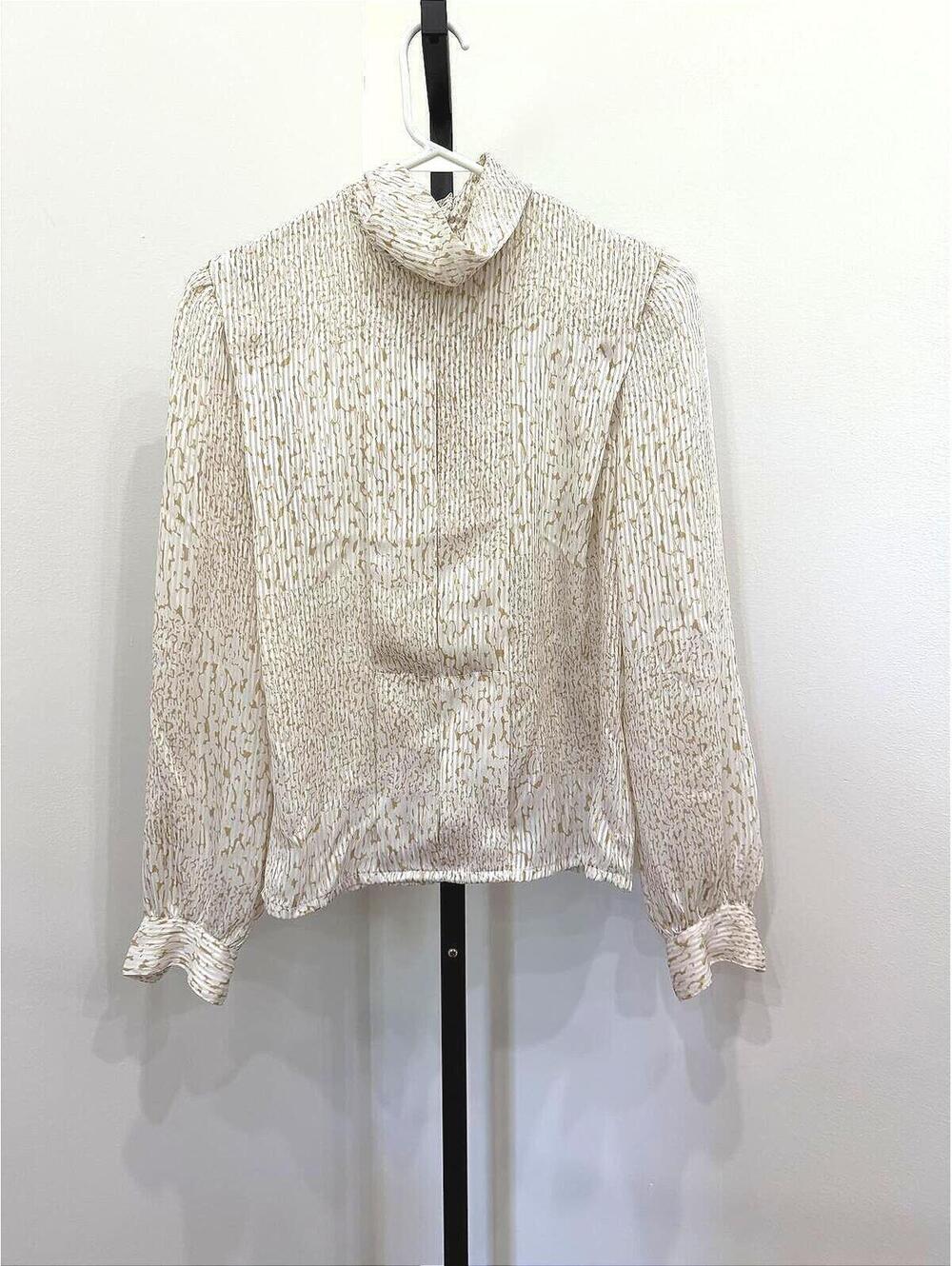 Nicola Beige and Cream Patterned Polyester Blouse Size 10